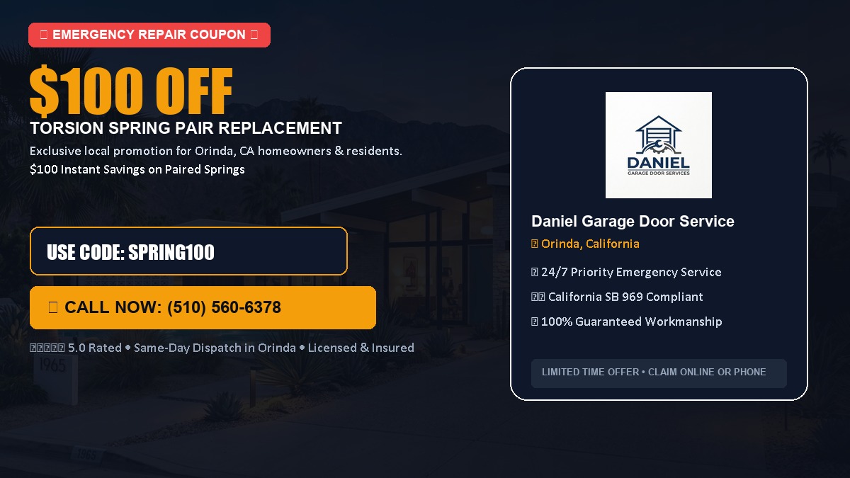 $100 OFF Heavy-Duty Torsion Spring Pair Replacement in Orinda, CA