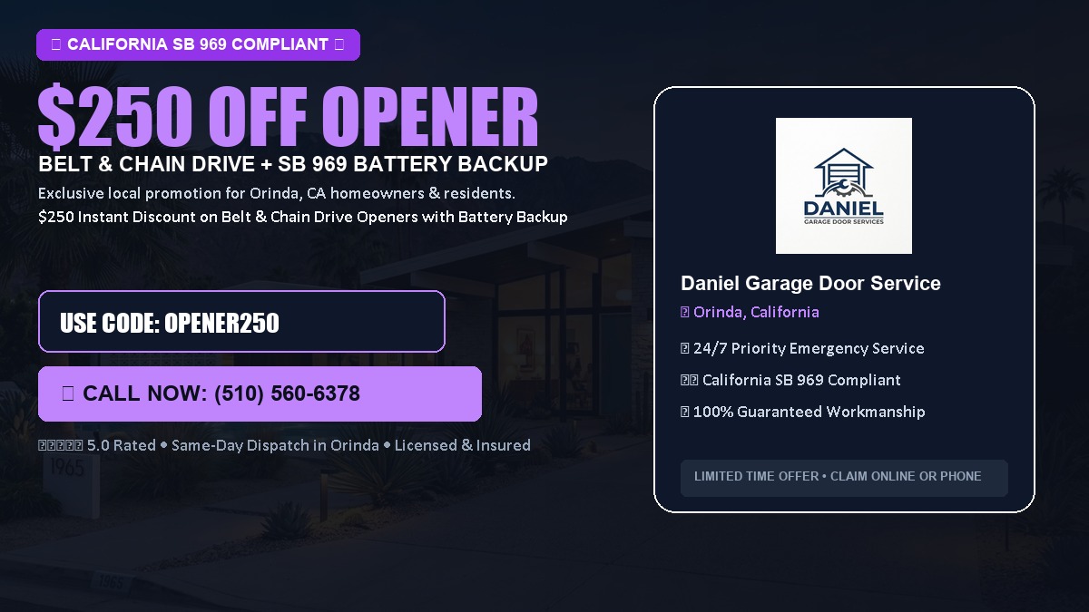 $250 OFF Smart Garage Door Opener Installation (Belt & Chain Drive with California SB 969 Battery Backup) in Orinda, CA